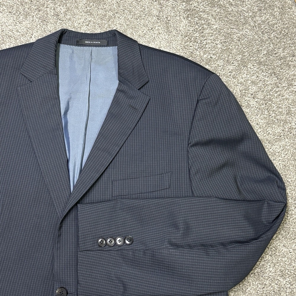 Hugo Boss Pasolini Movie Mens Suit 44L Check‎ Gray Blue Black Wool Coat Jacket